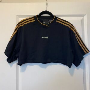 IVY PARK Black Cropped Top with Gold Stripes